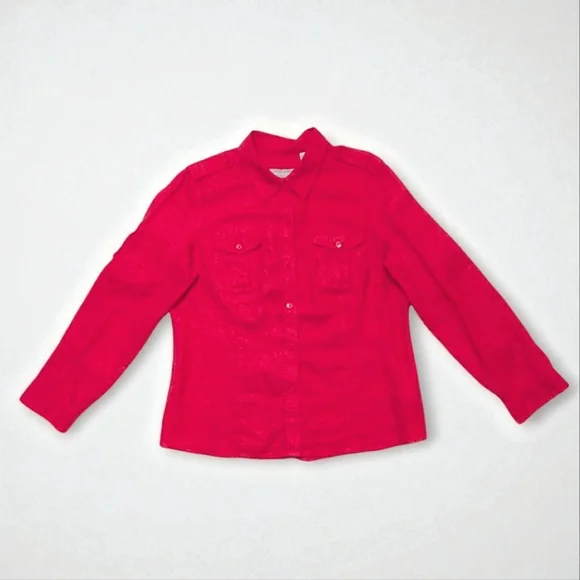 Liz Claiborne Crimson Red Work Shirt Professional Button Up Top XL - Picture 2 of 9